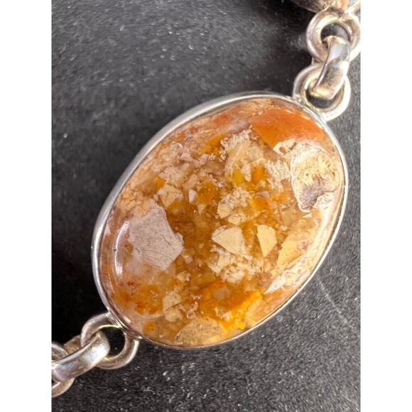 NEW Brecciated mookaite jasper sterling silver link bracelet - Picture 4 of 16